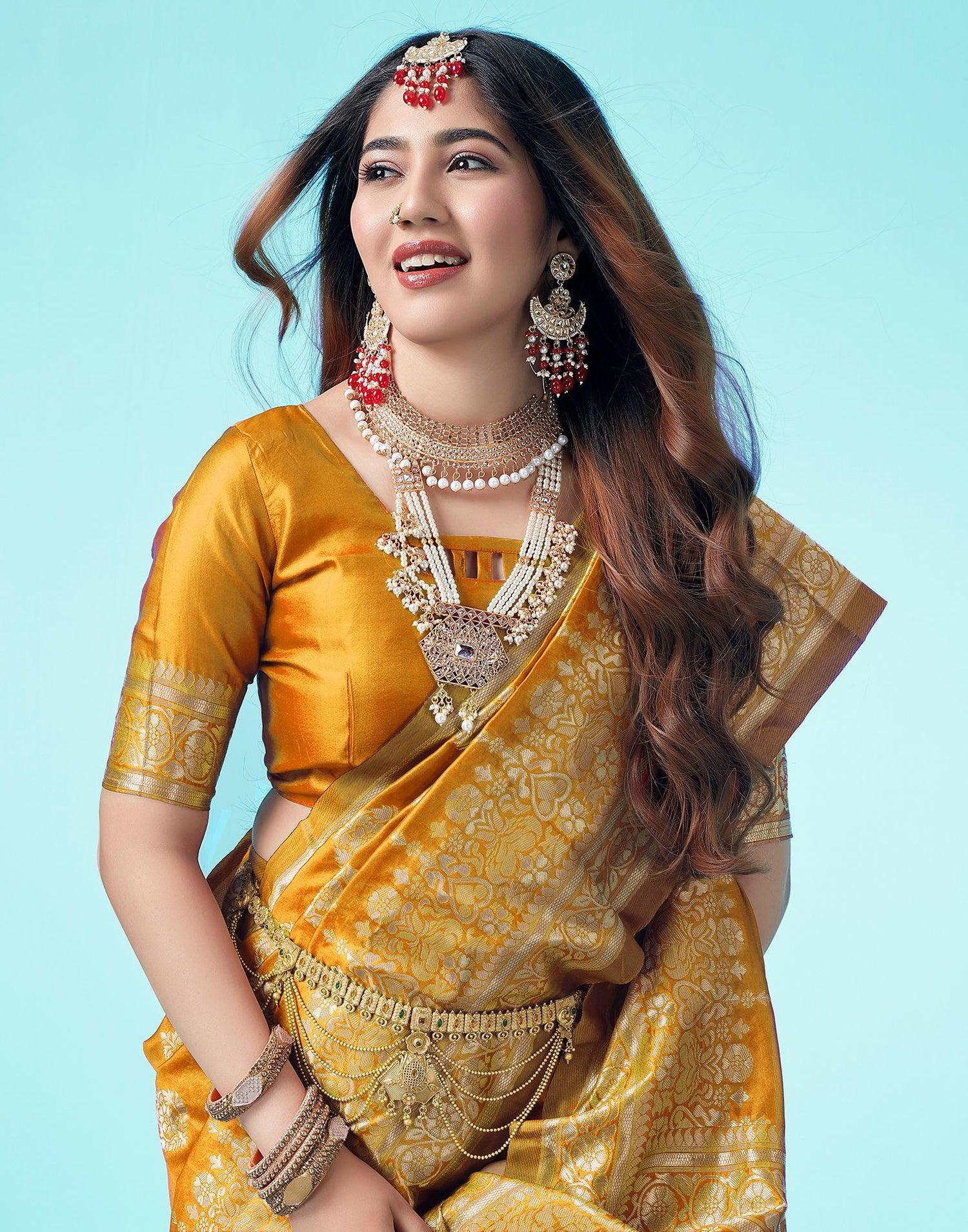 Turmeric Yellow Jacquard Silk Saree