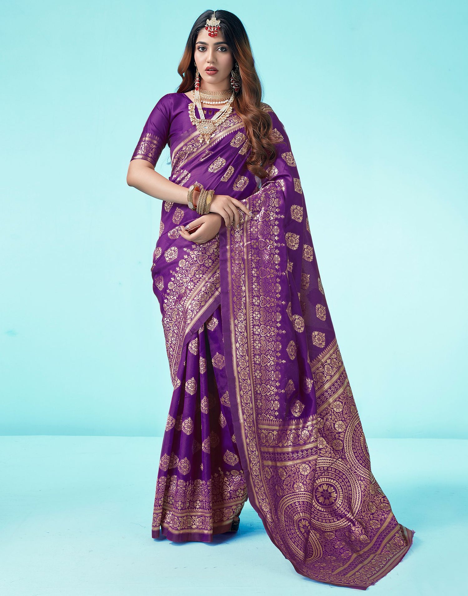 B1G1 Dark Purple Jacquard Silk Saree