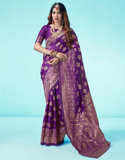 B1G1 Dark Purple Jacquard Silk Saree