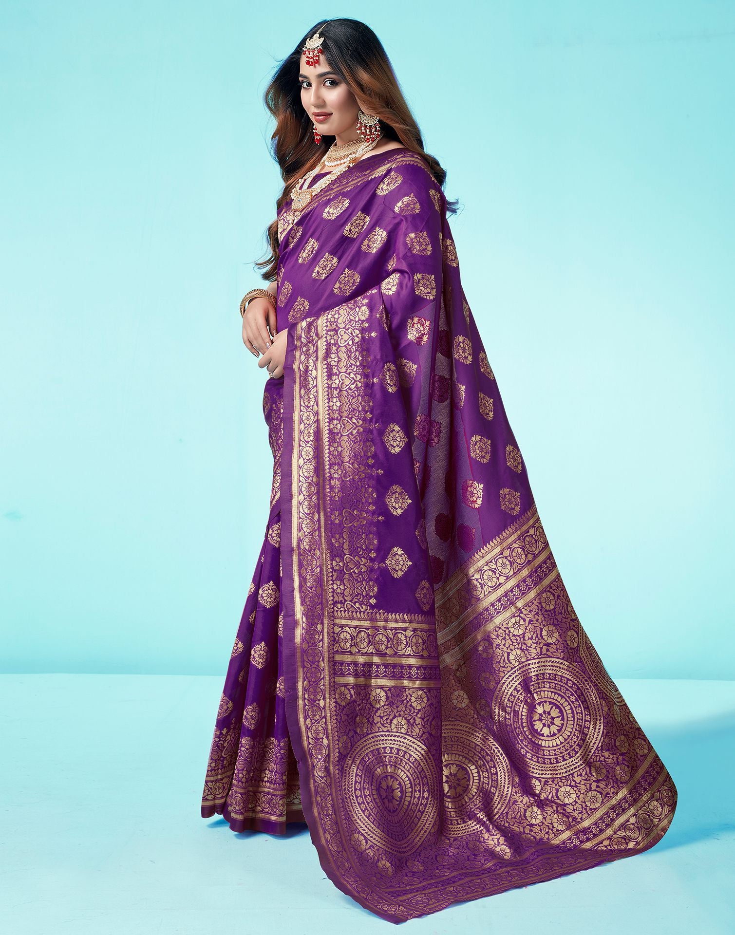 B1G1 Dark Purple Jacquard Silk Saree