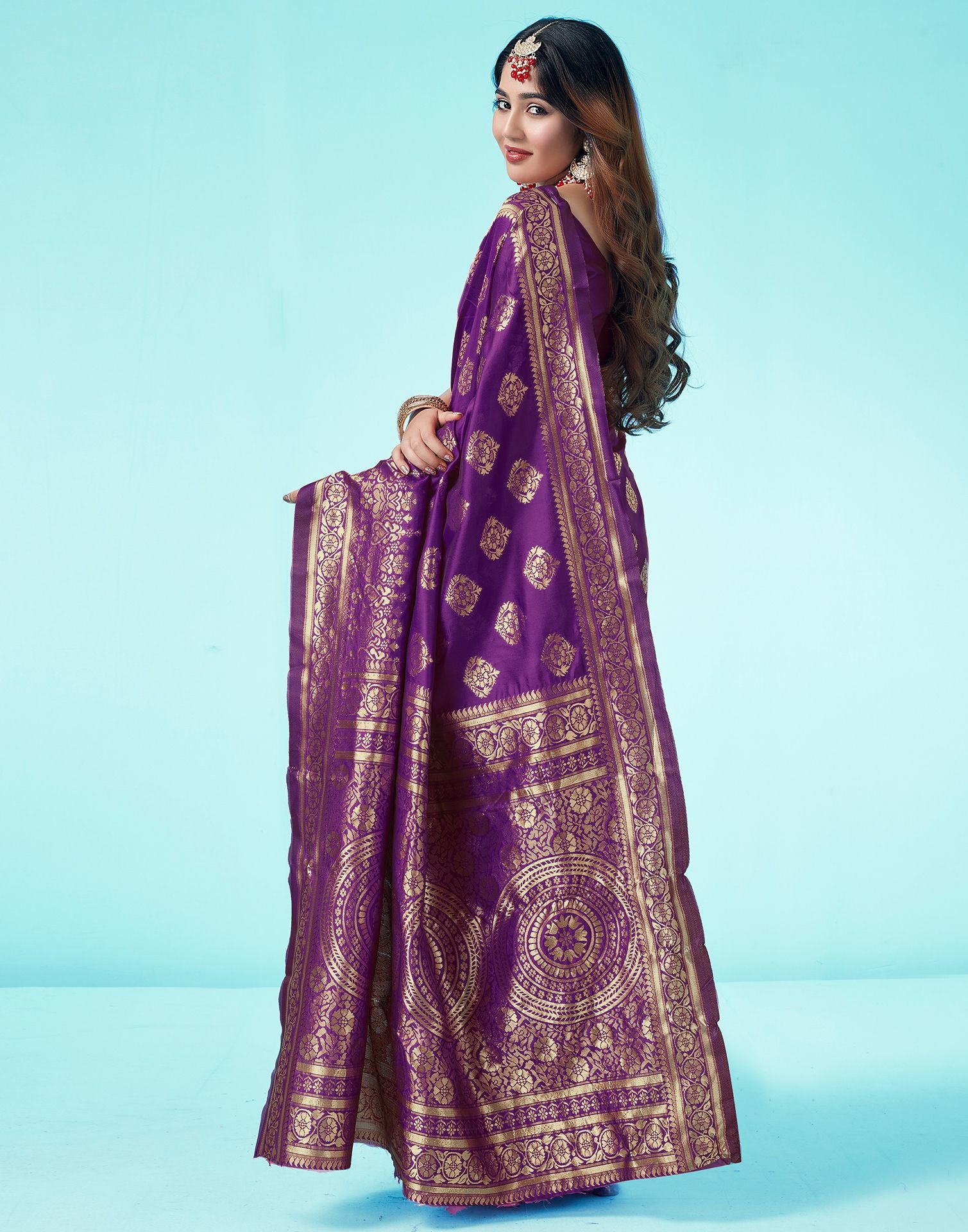 B1G1 Dark Purple Jacquard Silk Saree