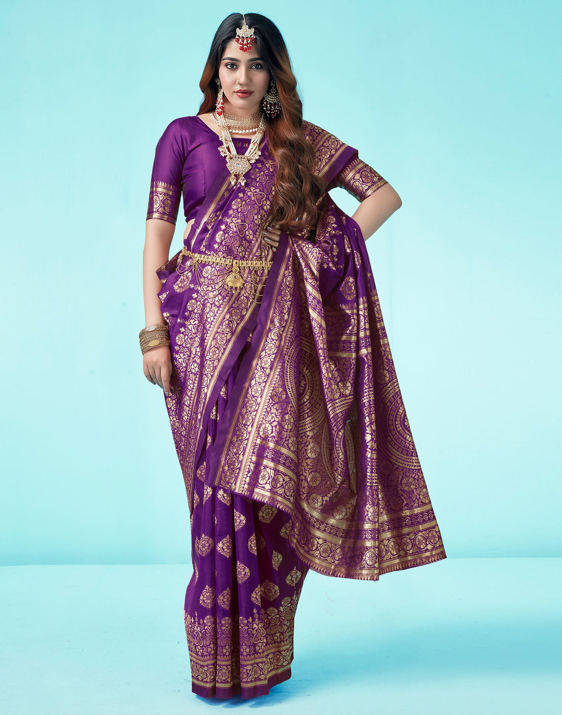 B1G1 Dark Purple Jacquard Silk Saree