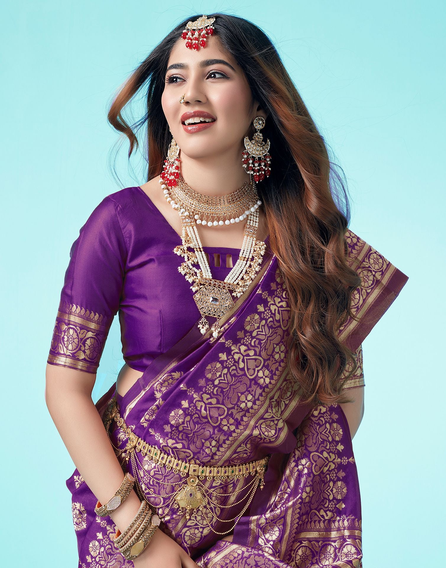 B1G1 Dark Purple Jacquard Silk Saree