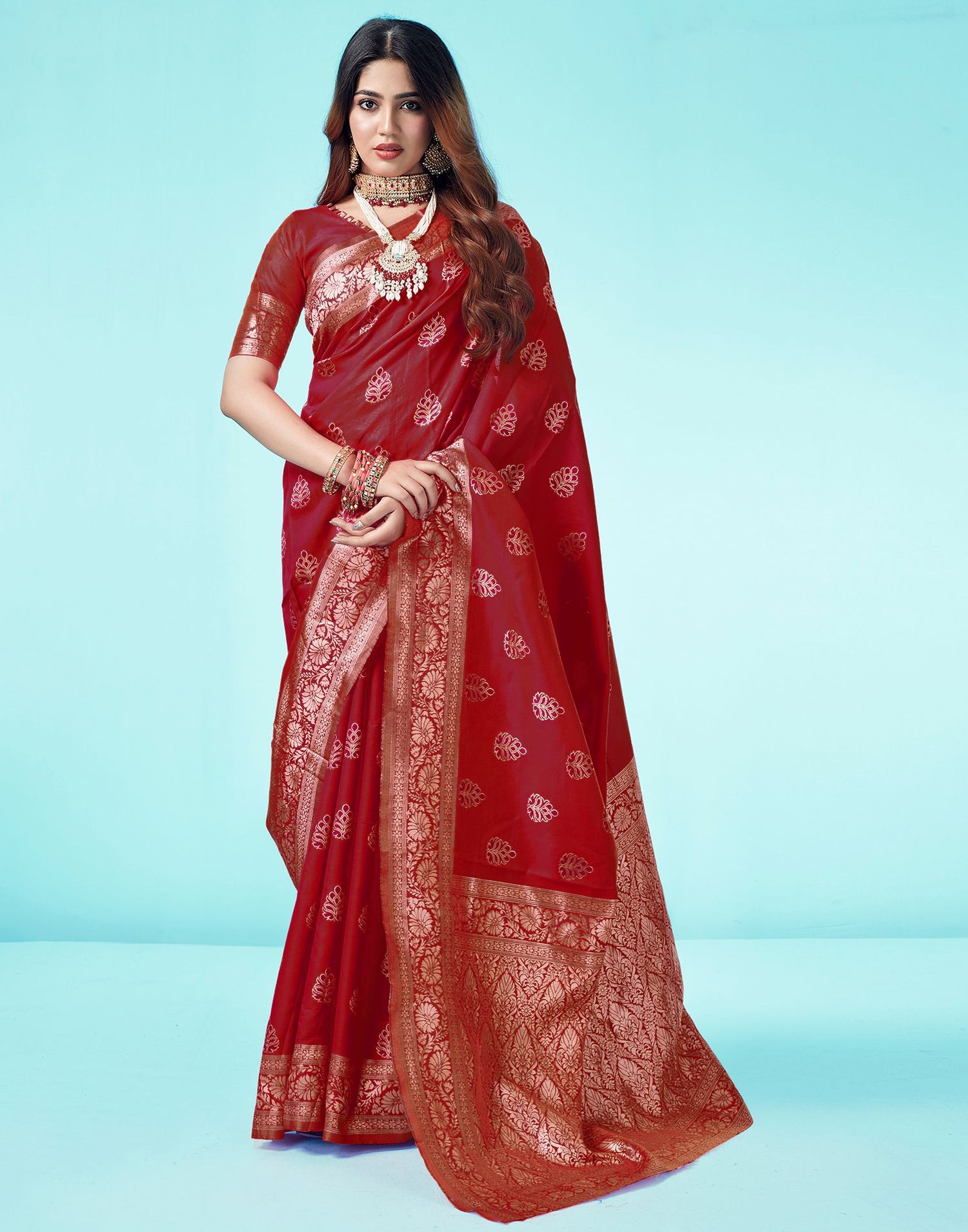 Red Jacquard Silk Saree