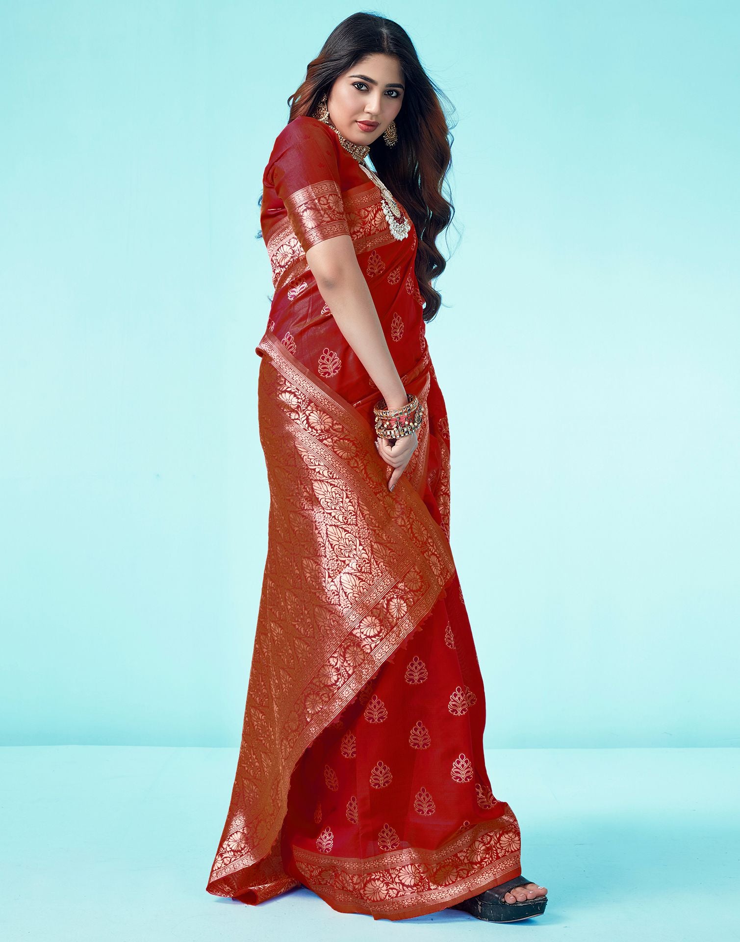 Red Jacquard Silk Saree