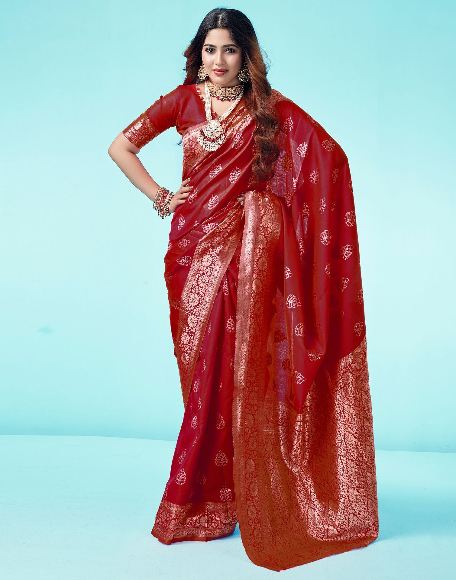 Red Jacquard Silk Saree