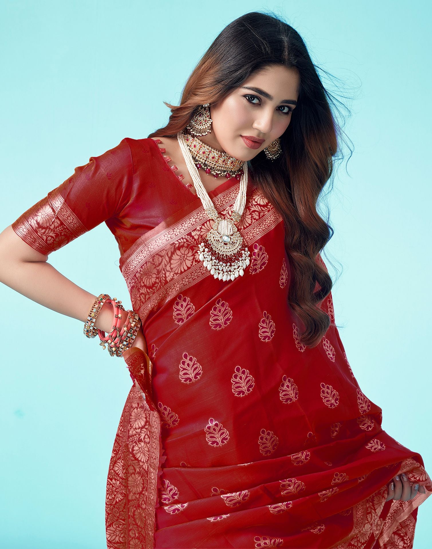 Red Jacquard Silk Saree