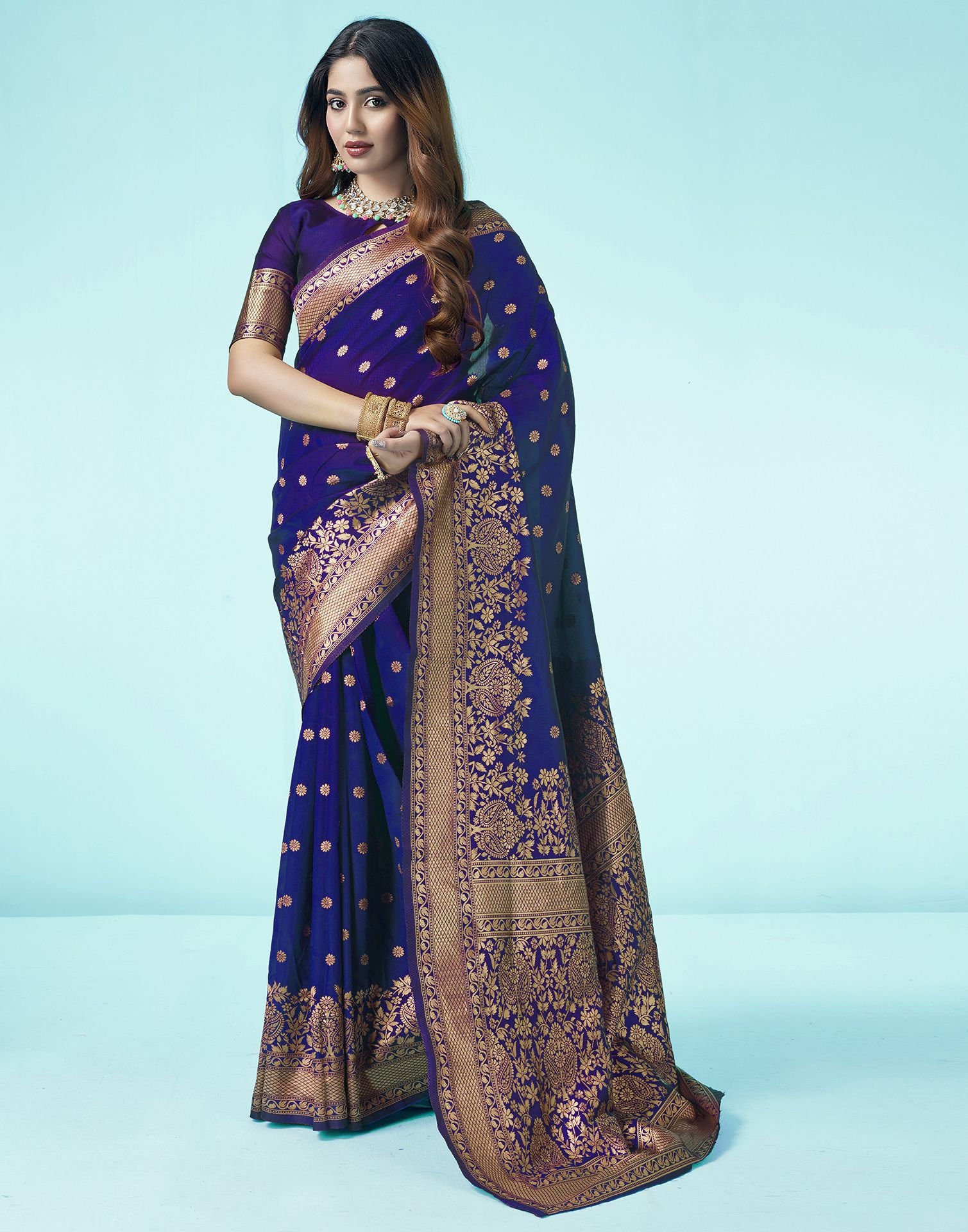 Royal Blue Jacquard Silk Saree