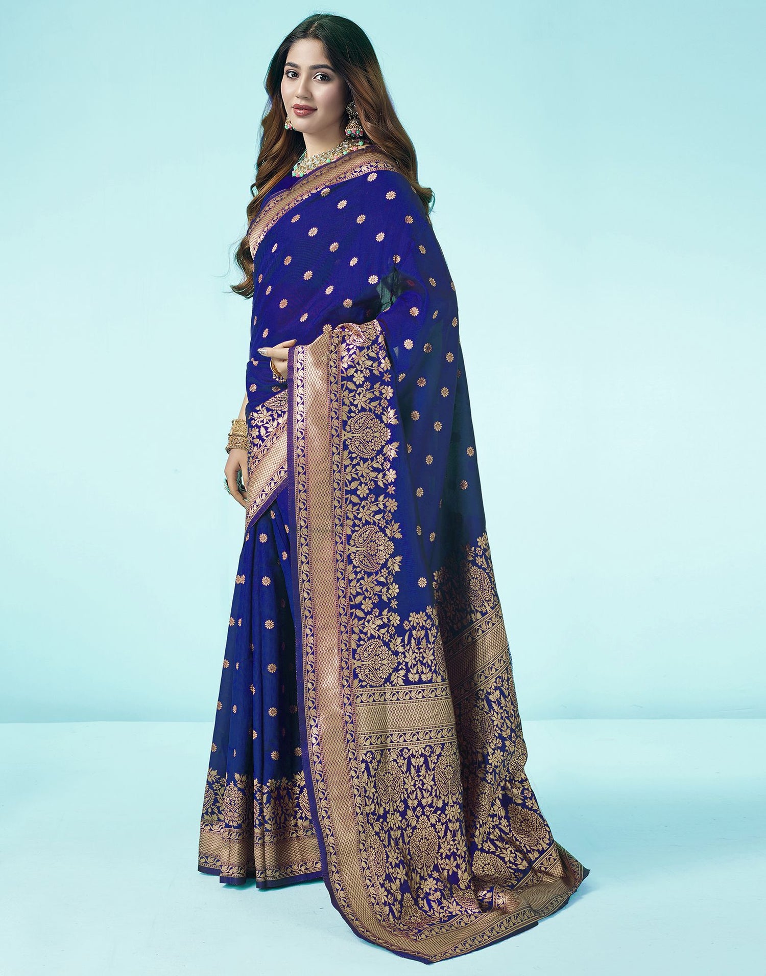 Royal Blue Jacquard Silk Saree