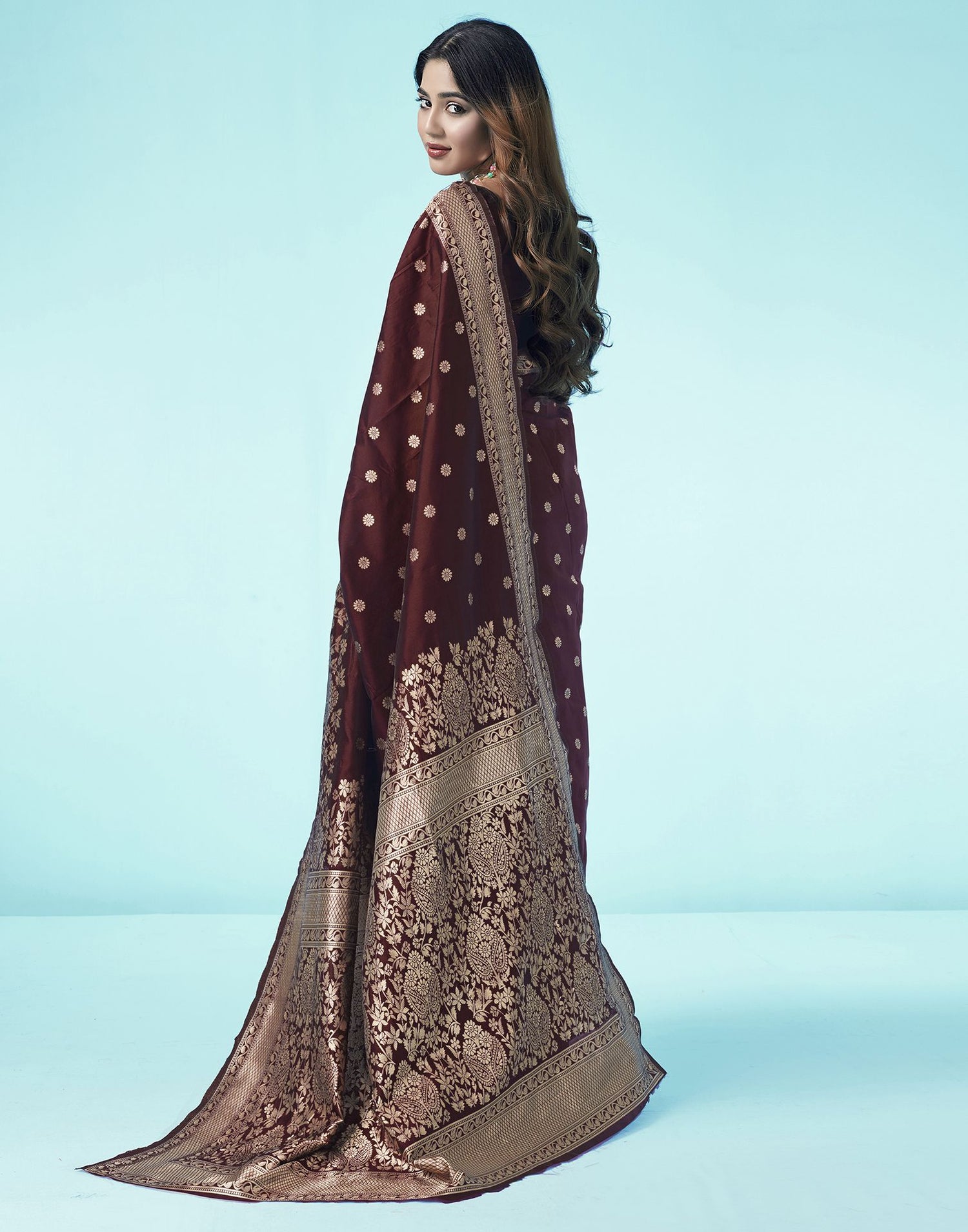 Brown Jacquard Silk Saree