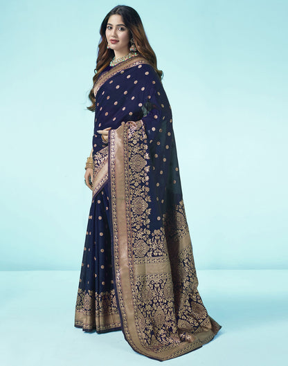 Navy Blue Jacquard Silk Saree