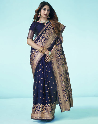 Navy Blue Jacquard Silk Saree