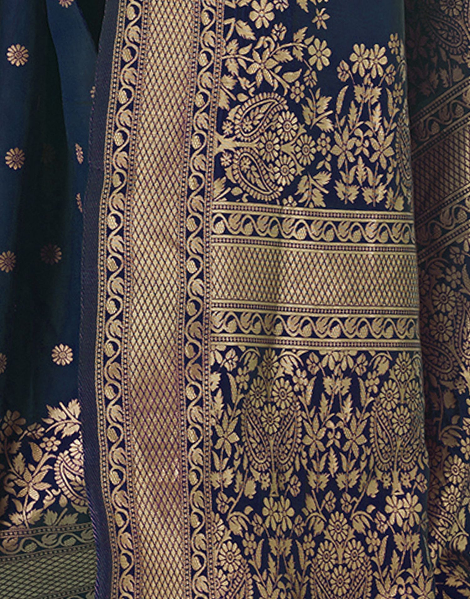 Navy Blue Jacquard Silk Saree