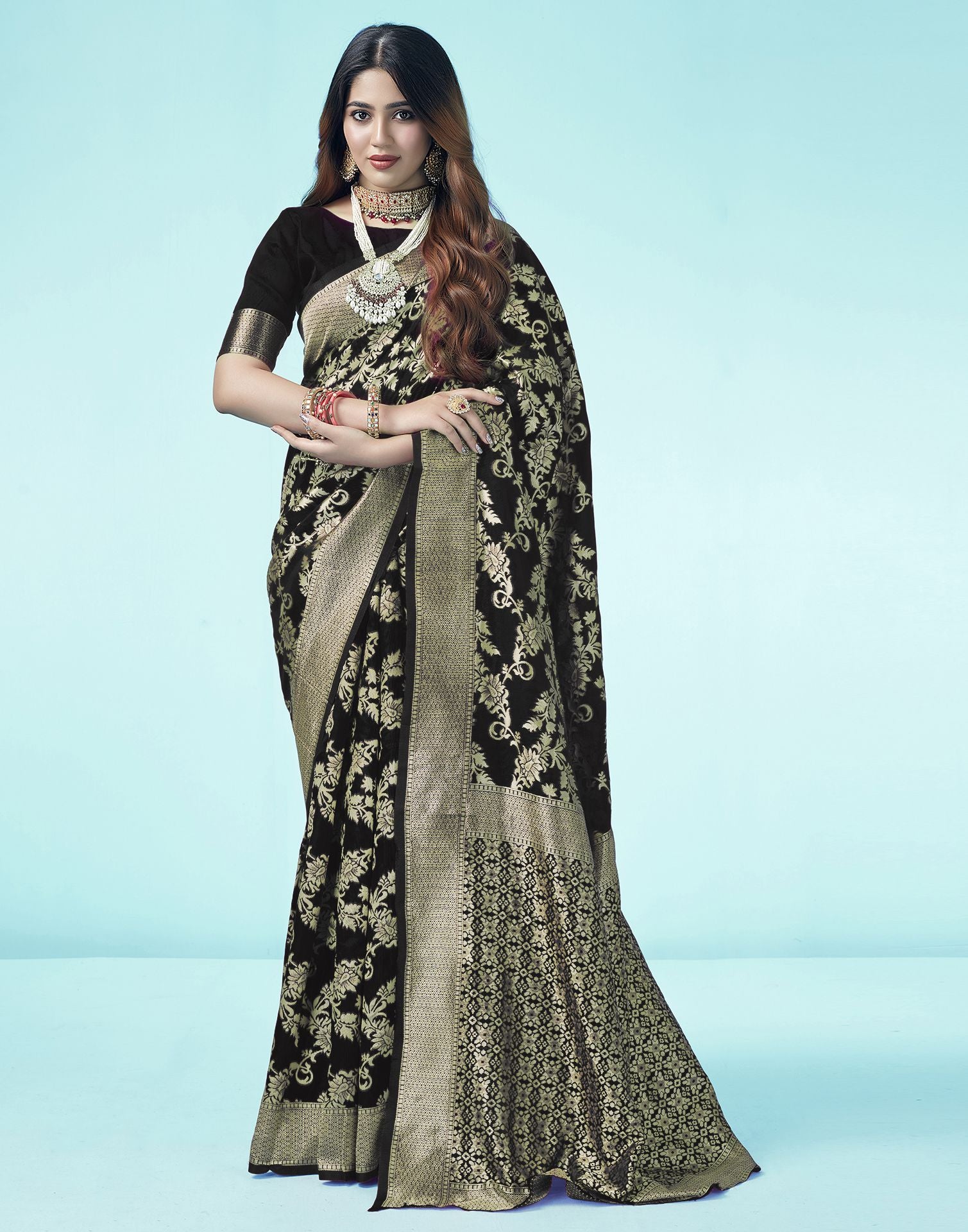 Black Jacquard Silk Saree