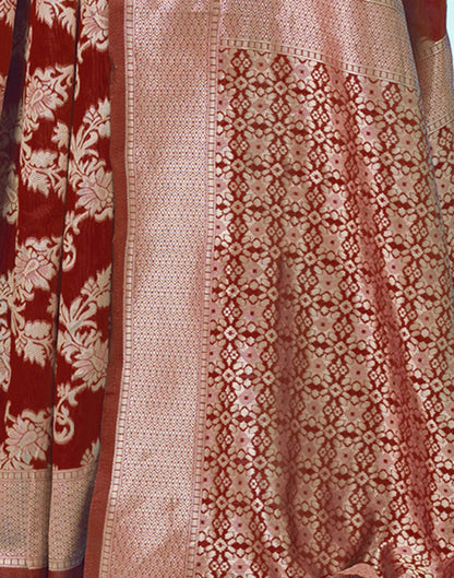 Red Floral Banarasi Silk Saree