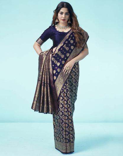 B1G1 Navy Blue Jacquard Silk Saree