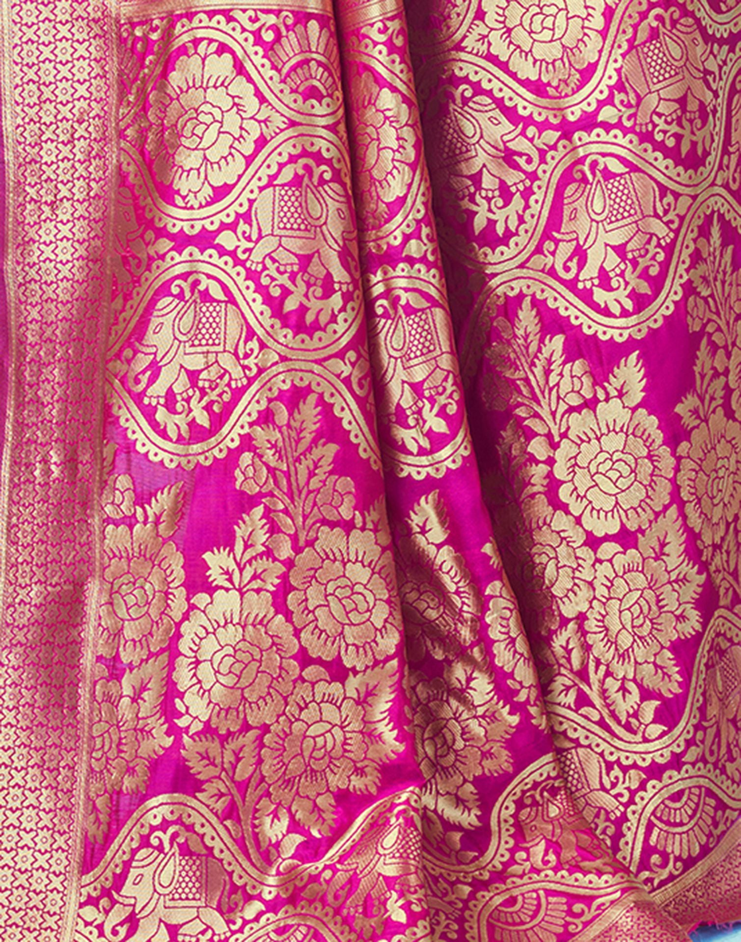 B1G1 Rani Pink Jacquard Silk Saree