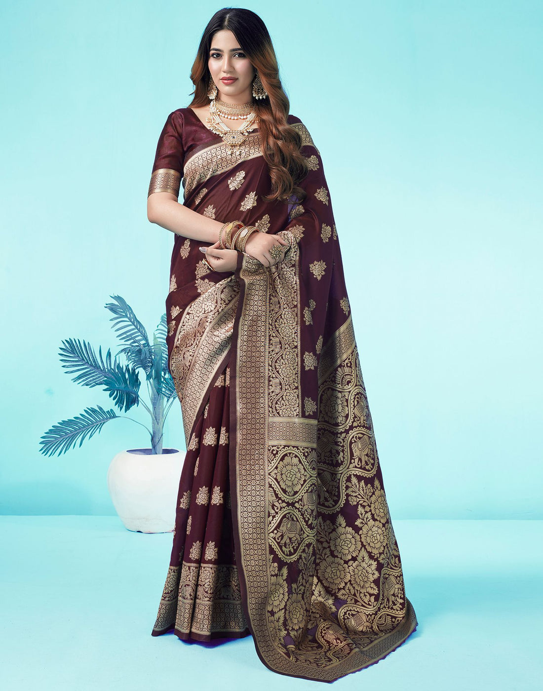 Maroon Banarasi Silk Saree