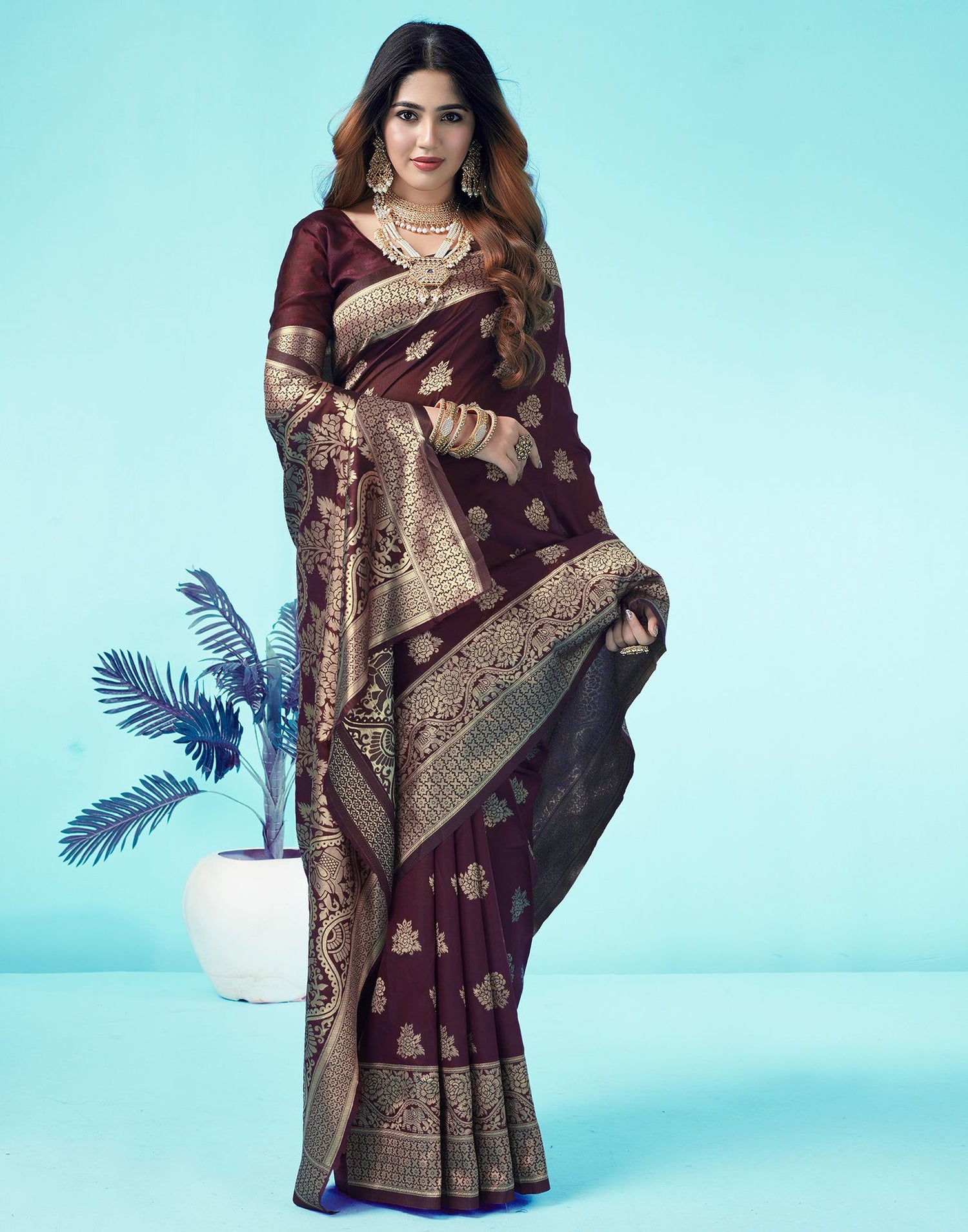 Maroon Banarasi Silk Saree