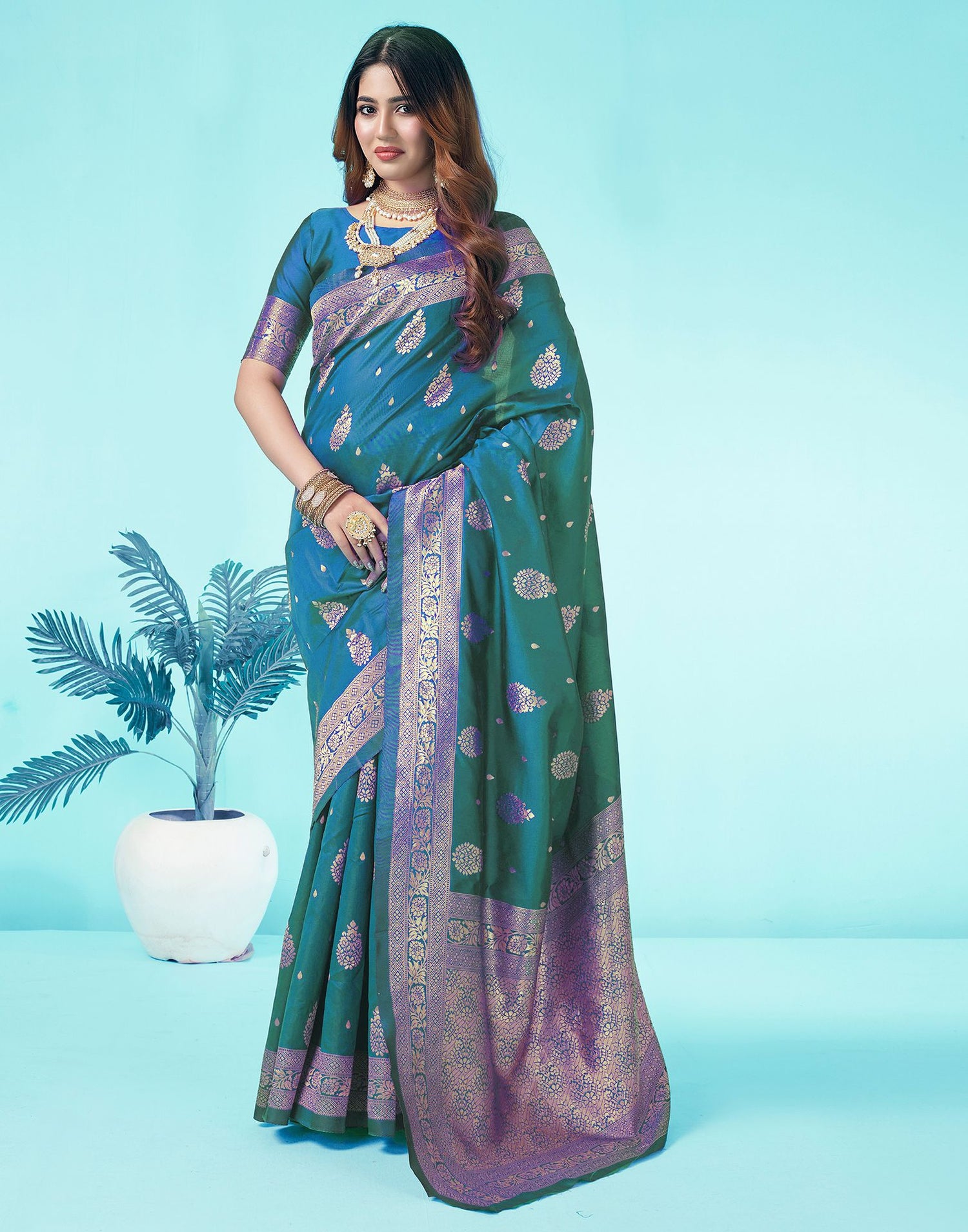 Rama Green Jacquard Silk Saree