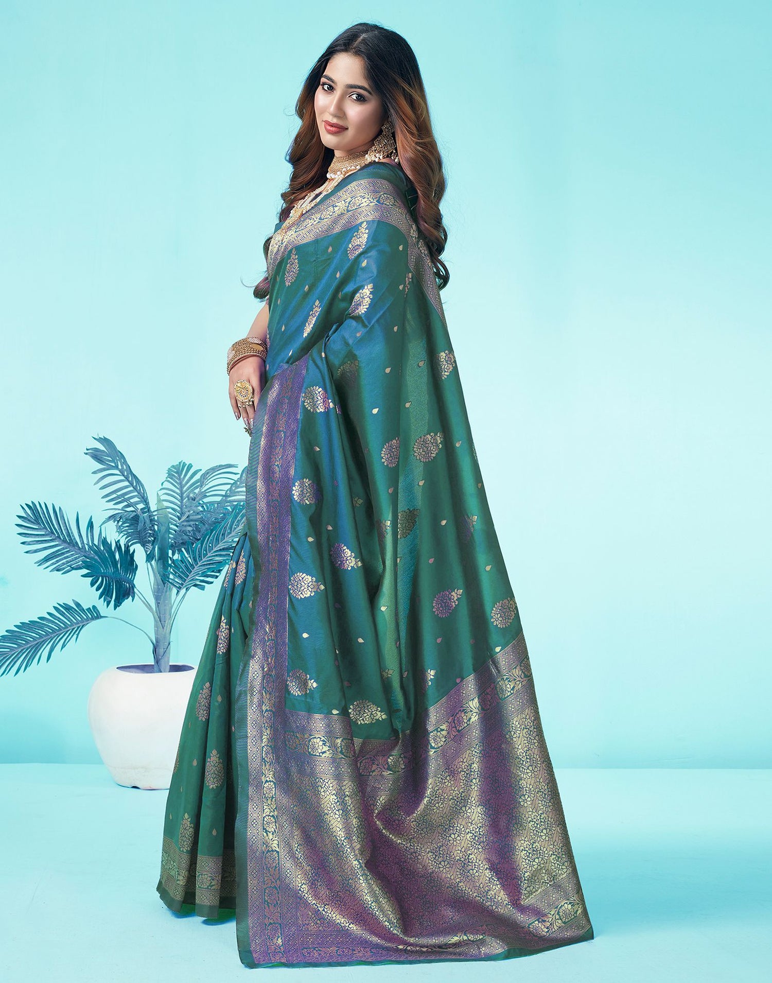 Rama Green Jacquard Silk Saree