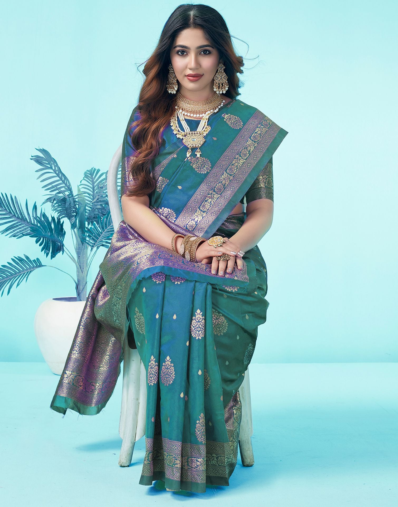 Rama Green Jacquard Silk Saree