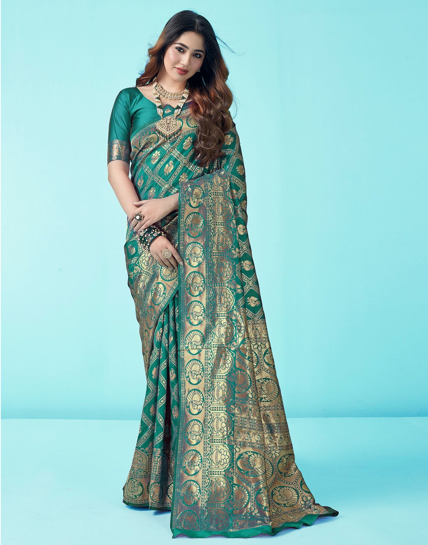 Rama Green Jacquard Silk Saree