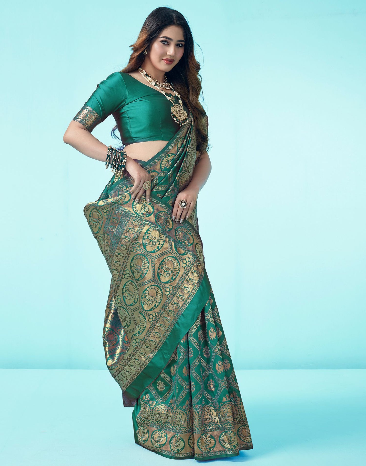 Rama Green Jacquard Silk Saree