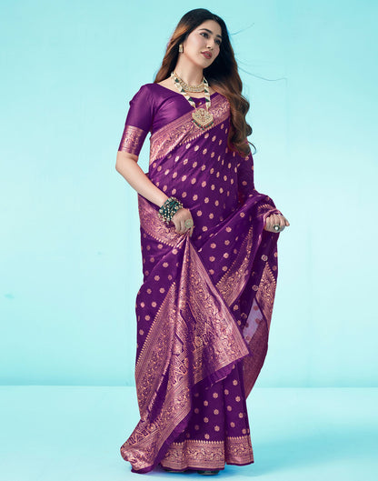 Dark Purple Jacquard Silk Saree