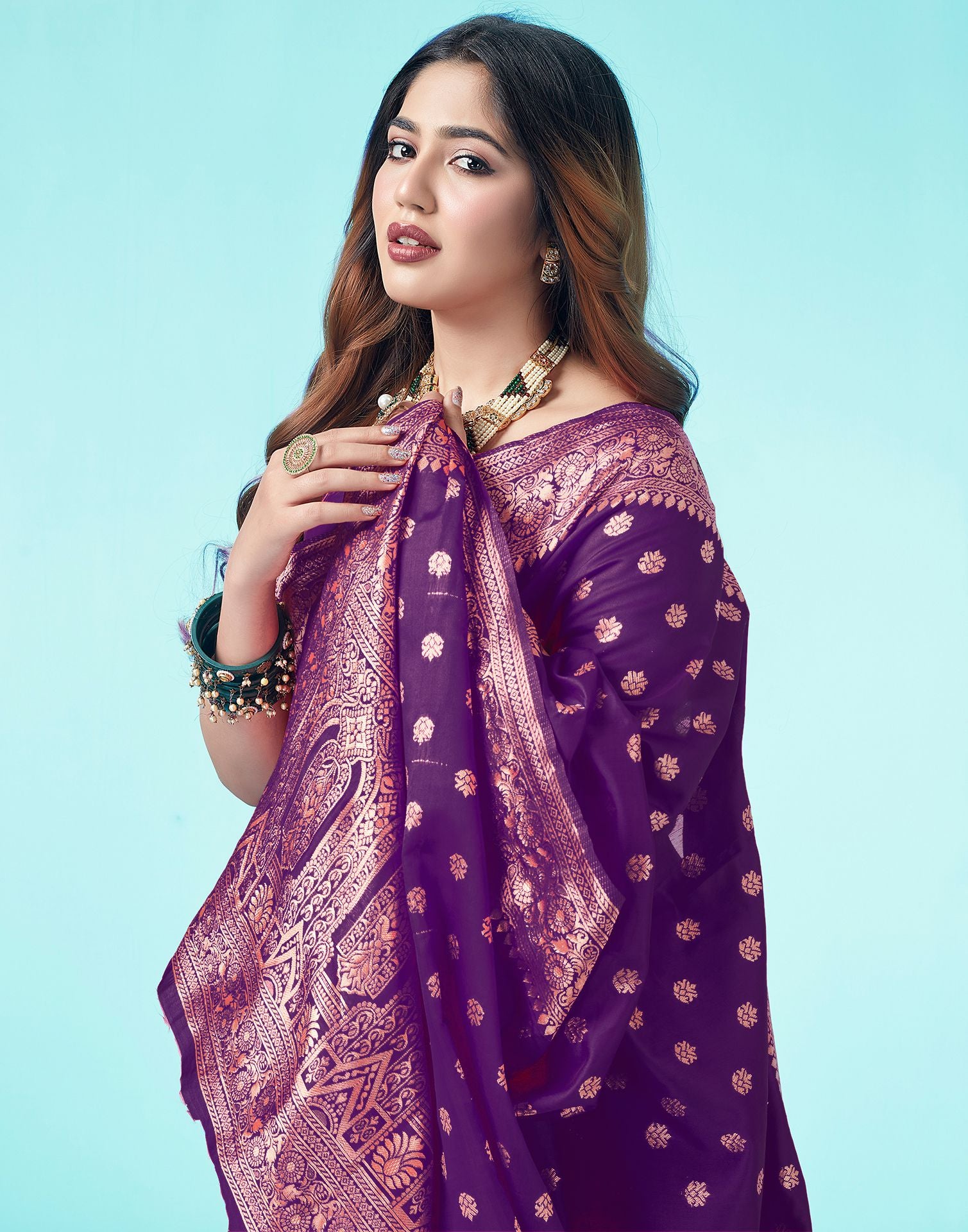 Dark Purple Jacquard Silk Saree