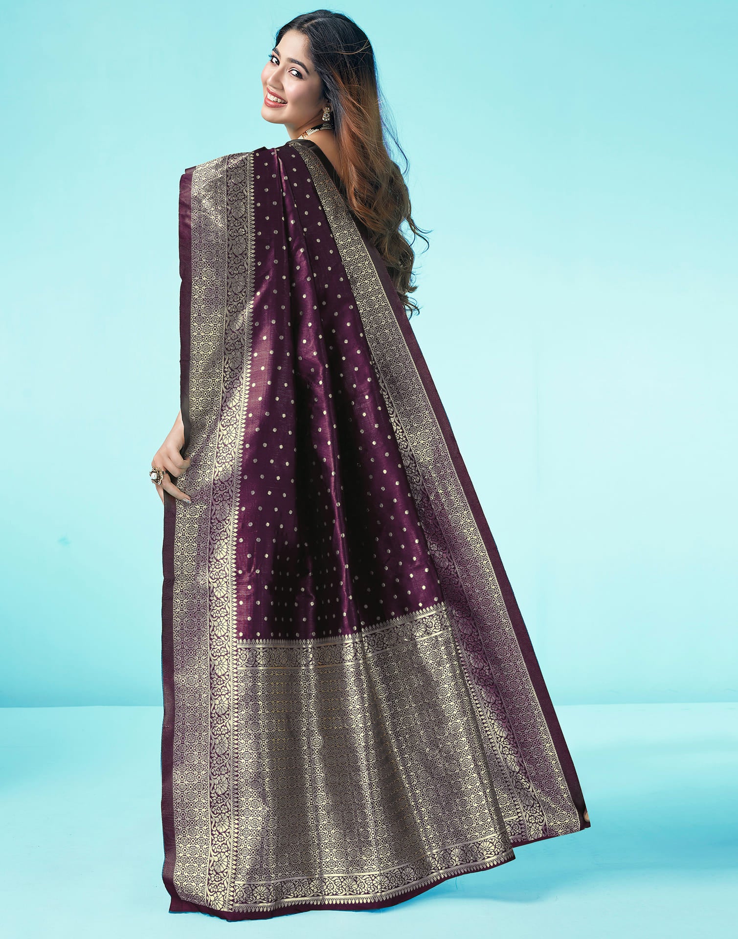 Wine Silk Blend Woven Kanjivaram Saree