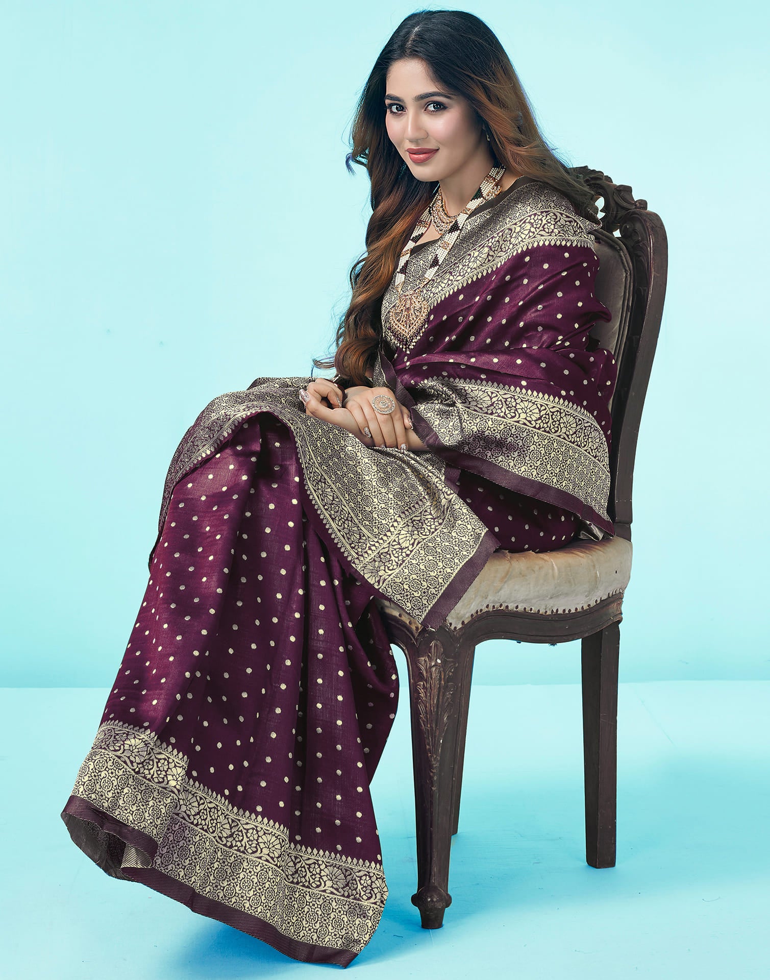 Wine Silk Blend Woven Kanjivaram Saree