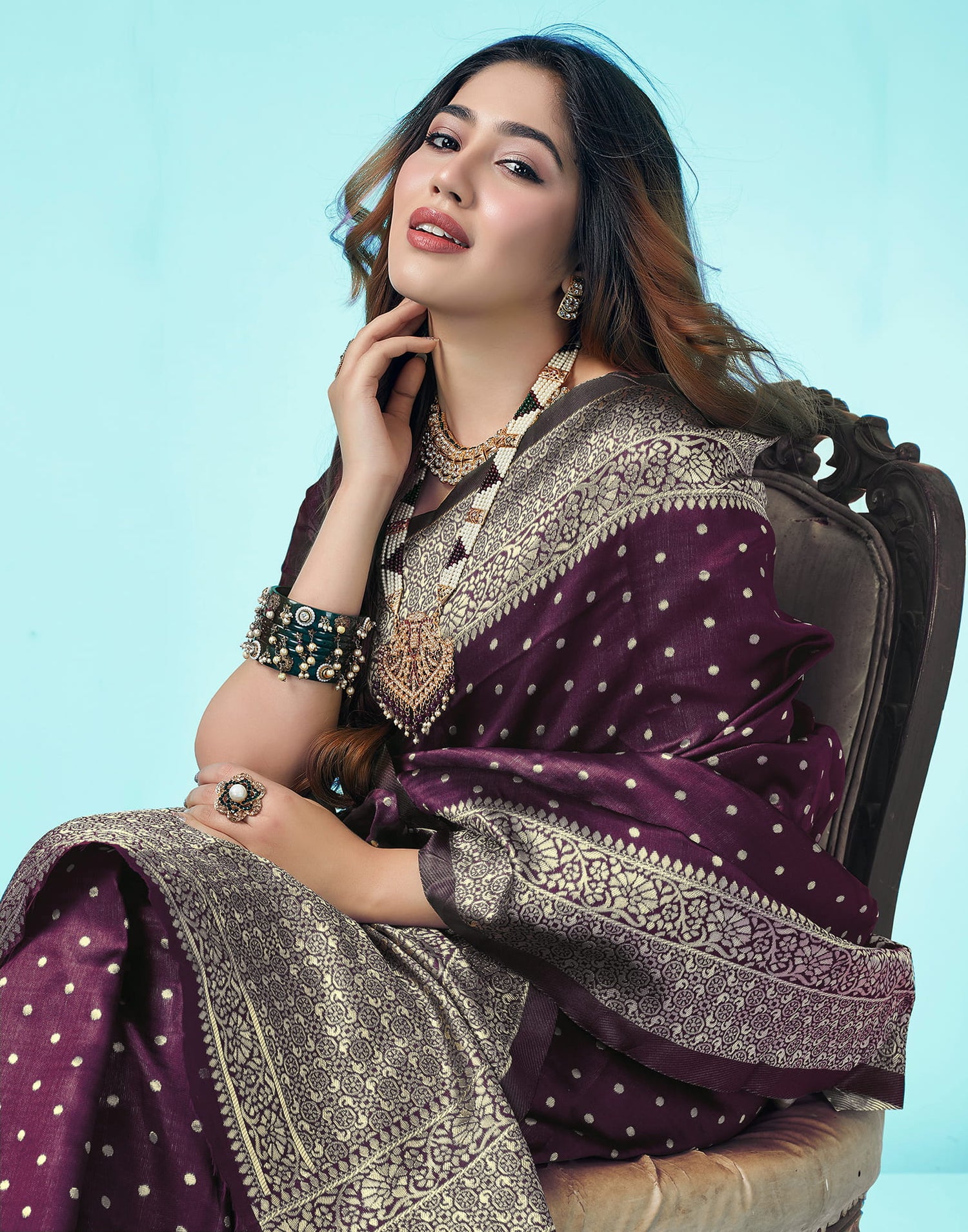 Wine Silk Blend Woven Kanjivaram Saree