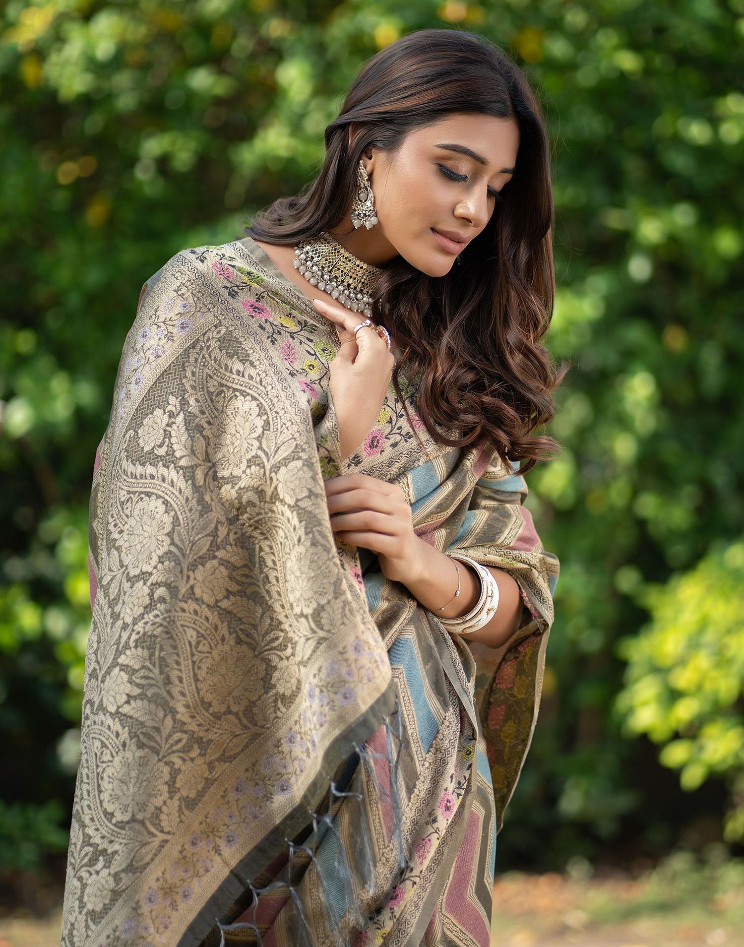 Mahendi Green Jacquard Organza Saree