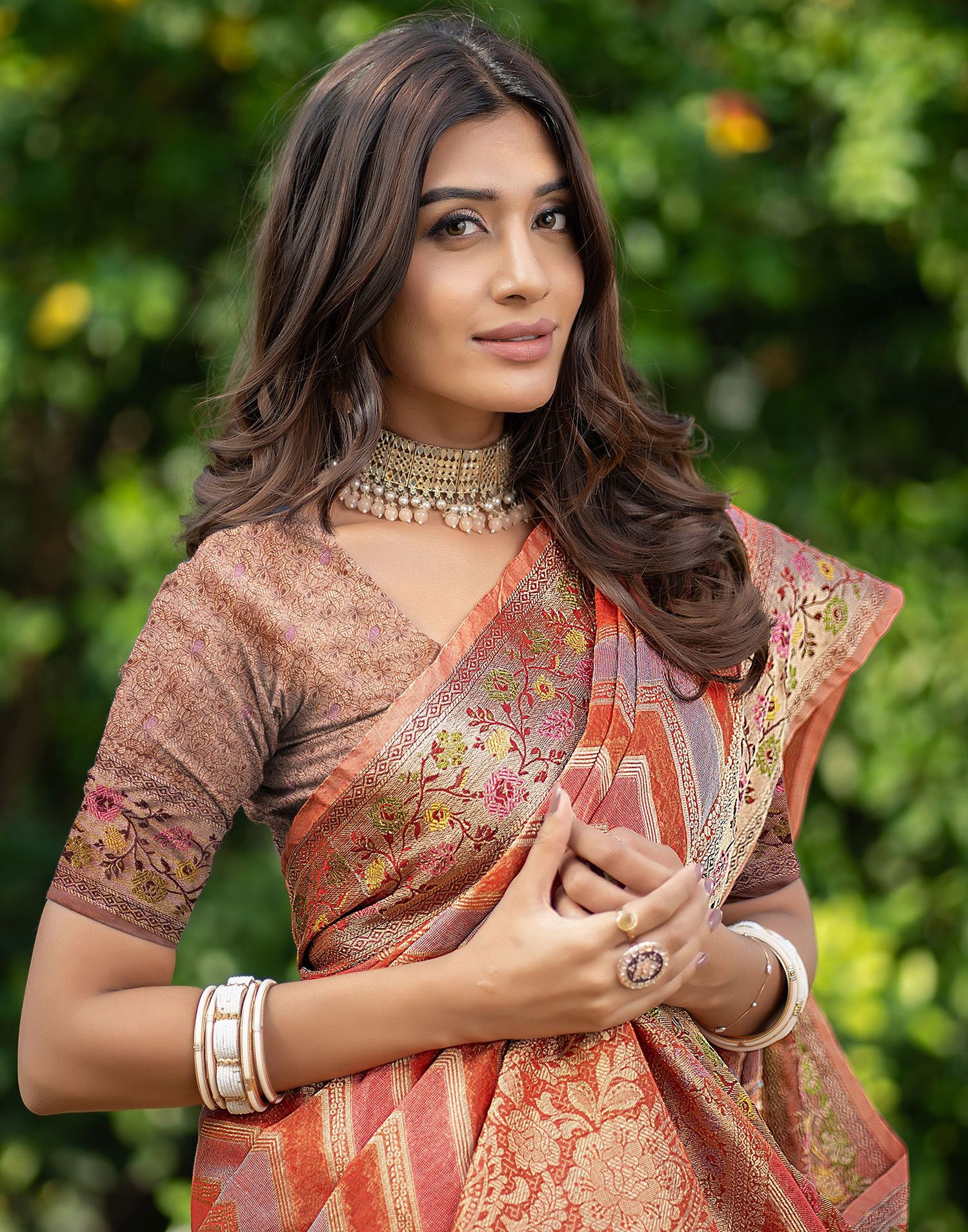 Orange Jacquard Organza Saree