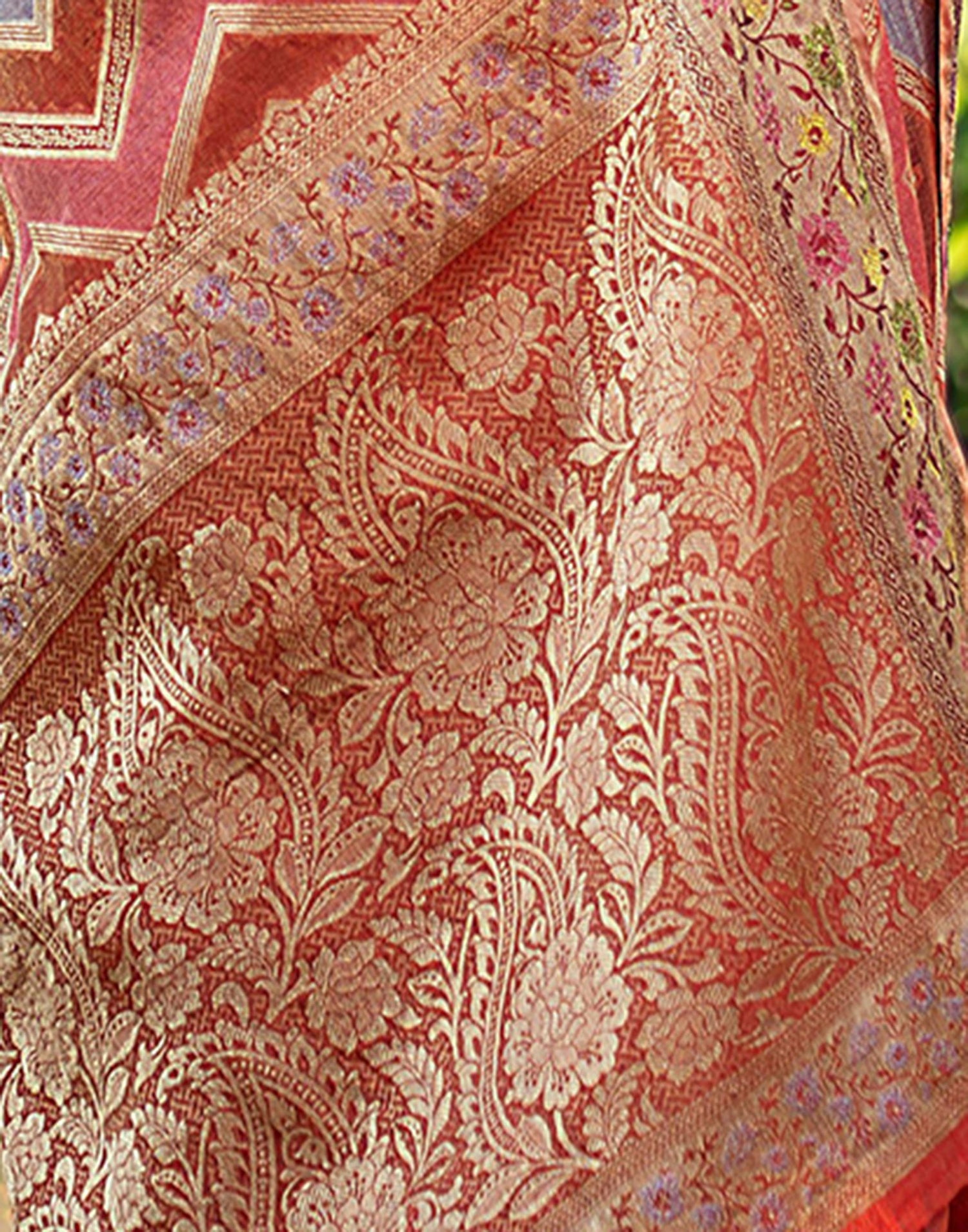 Orange Jacquard Organza Saree