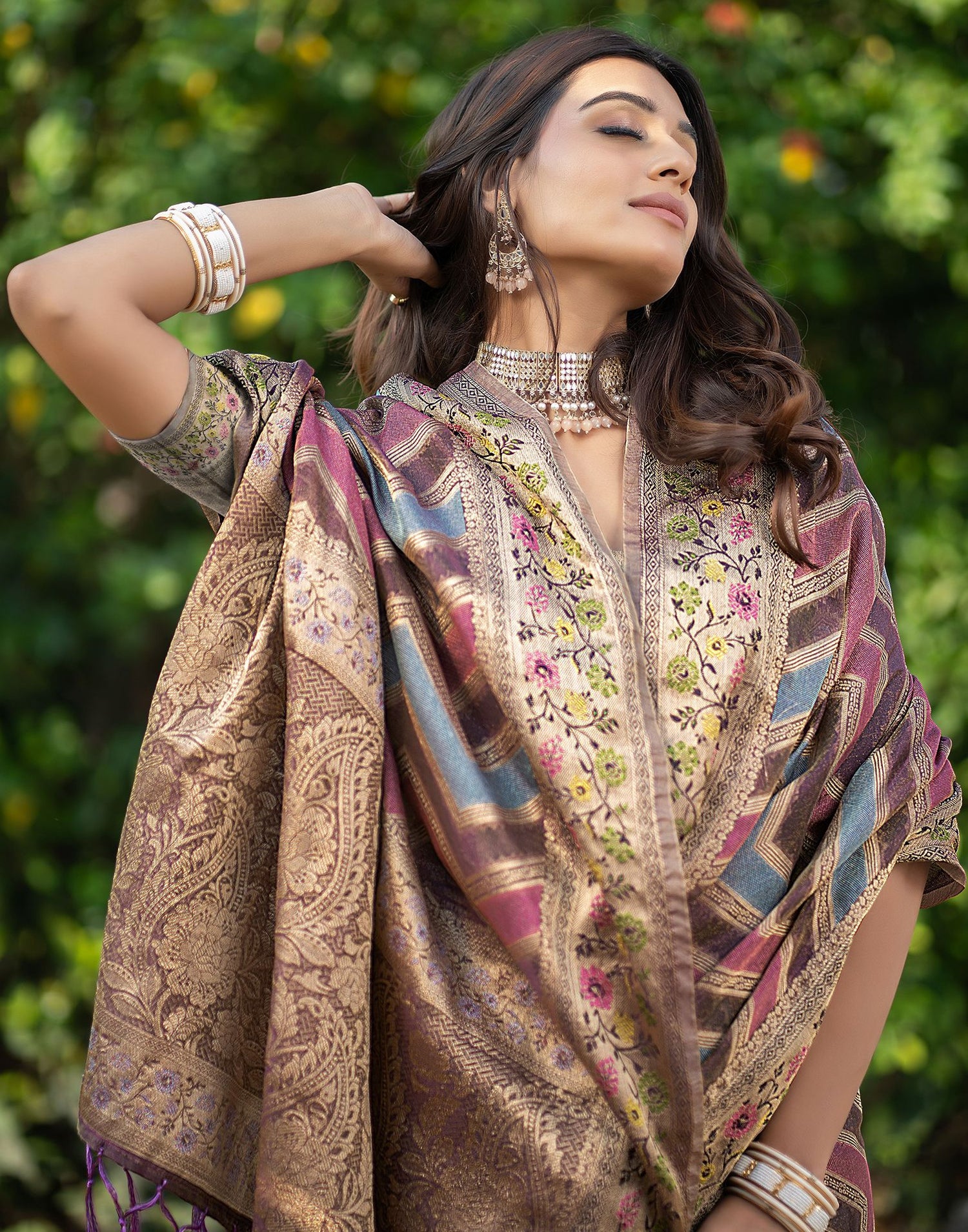 Purple Jacquard Organza Saree