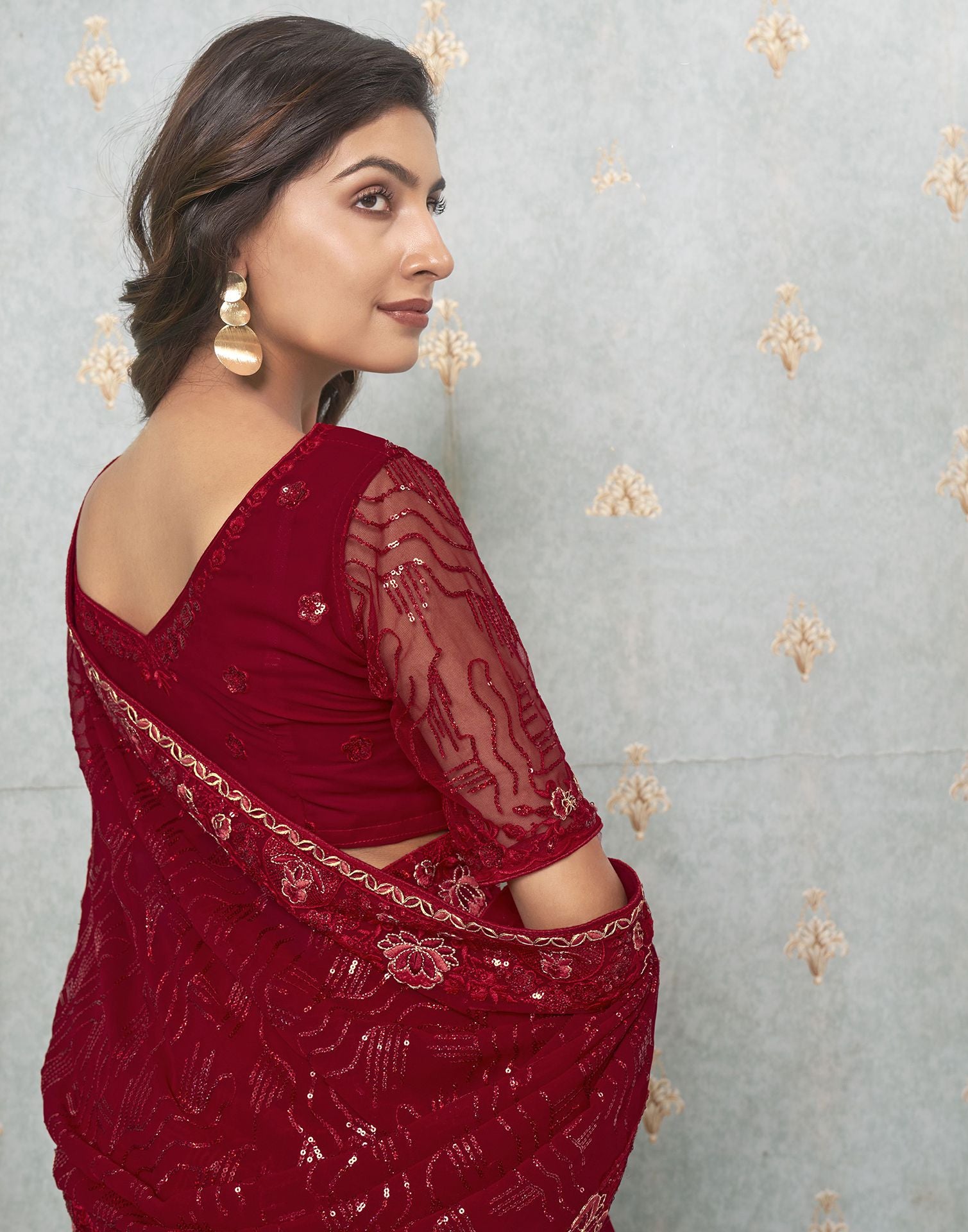 Red Plain Georgette Saree