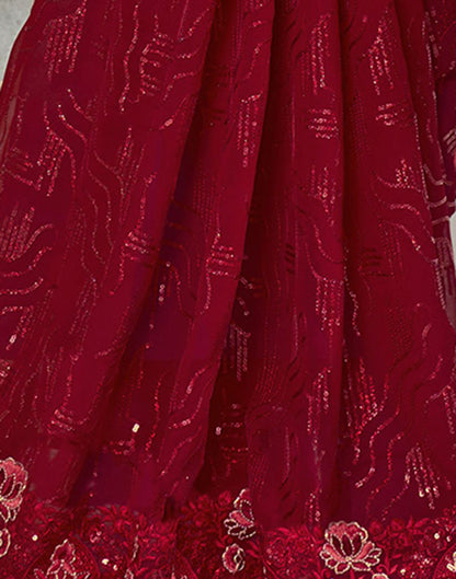 Red Plain Georgette Saree