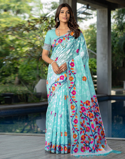 Sky Blue Jacquard Cotton Saree