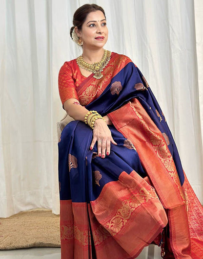 Dark Blue Jacquard Silk Saree