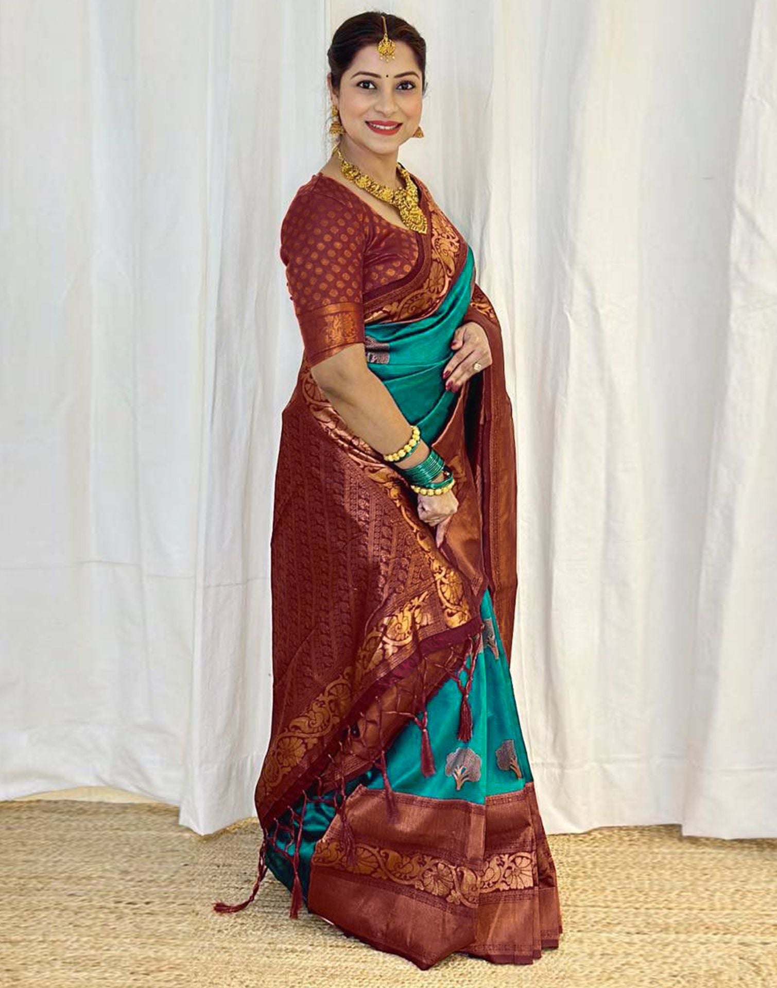 Rama Green Jacquard Silk Saree