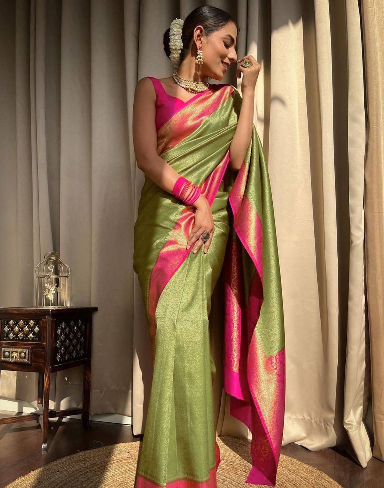 Mint Green Jacquard Silk Saree