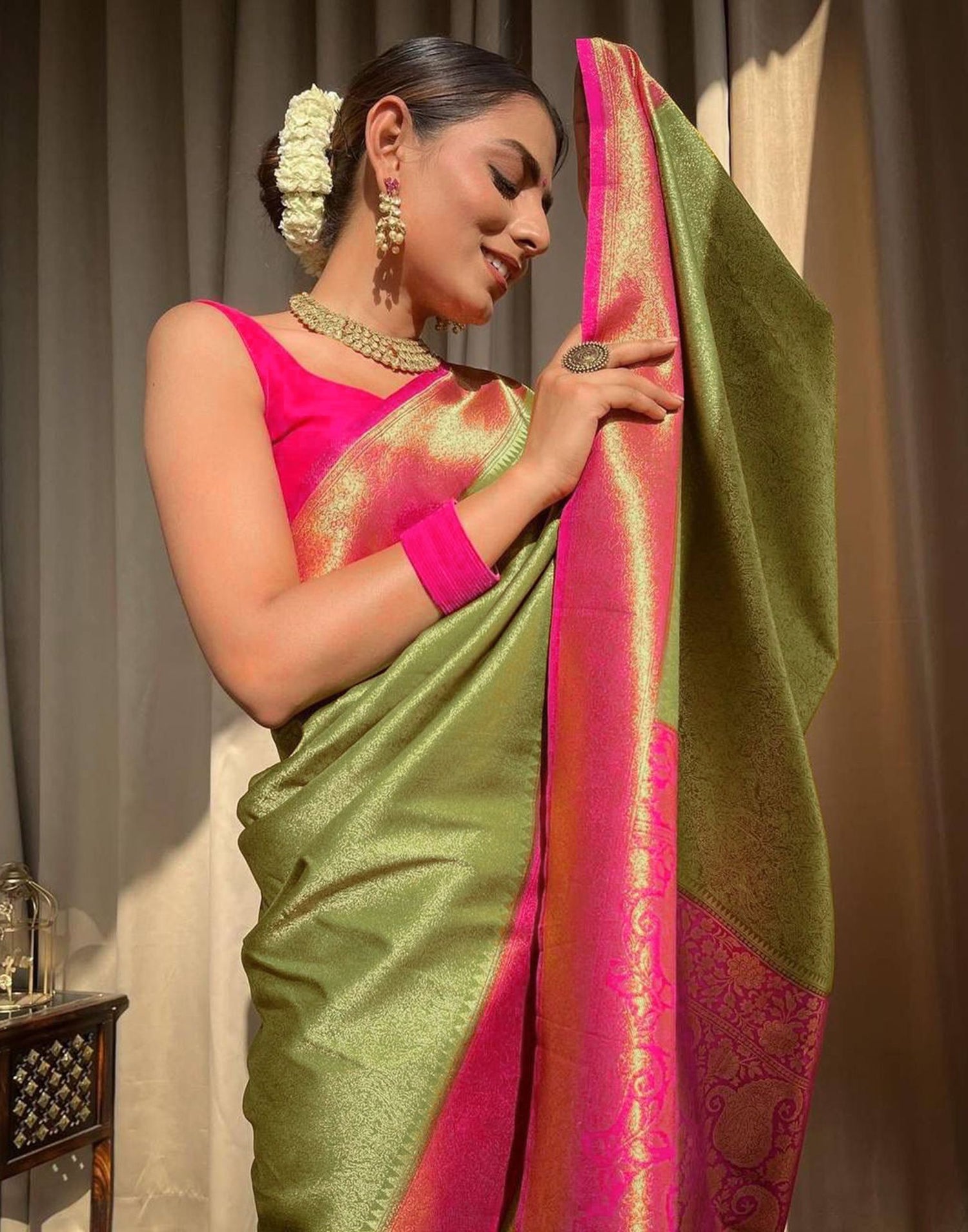 Mint Green Jacquard Silk Saree