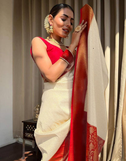 Beige Jacquard Silk Saree