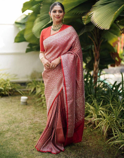 Red Jacquard Silk Saree