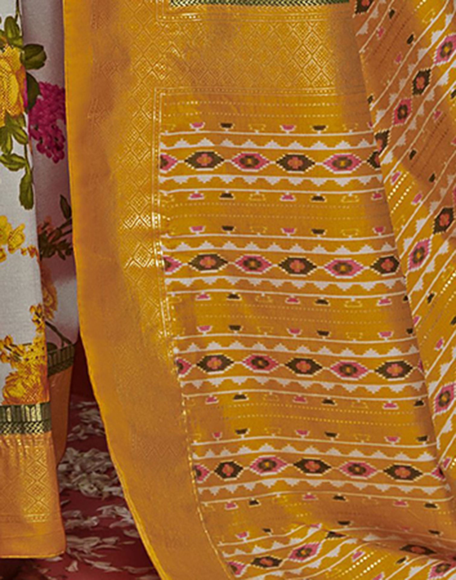 Yellow Printed Silk Saree