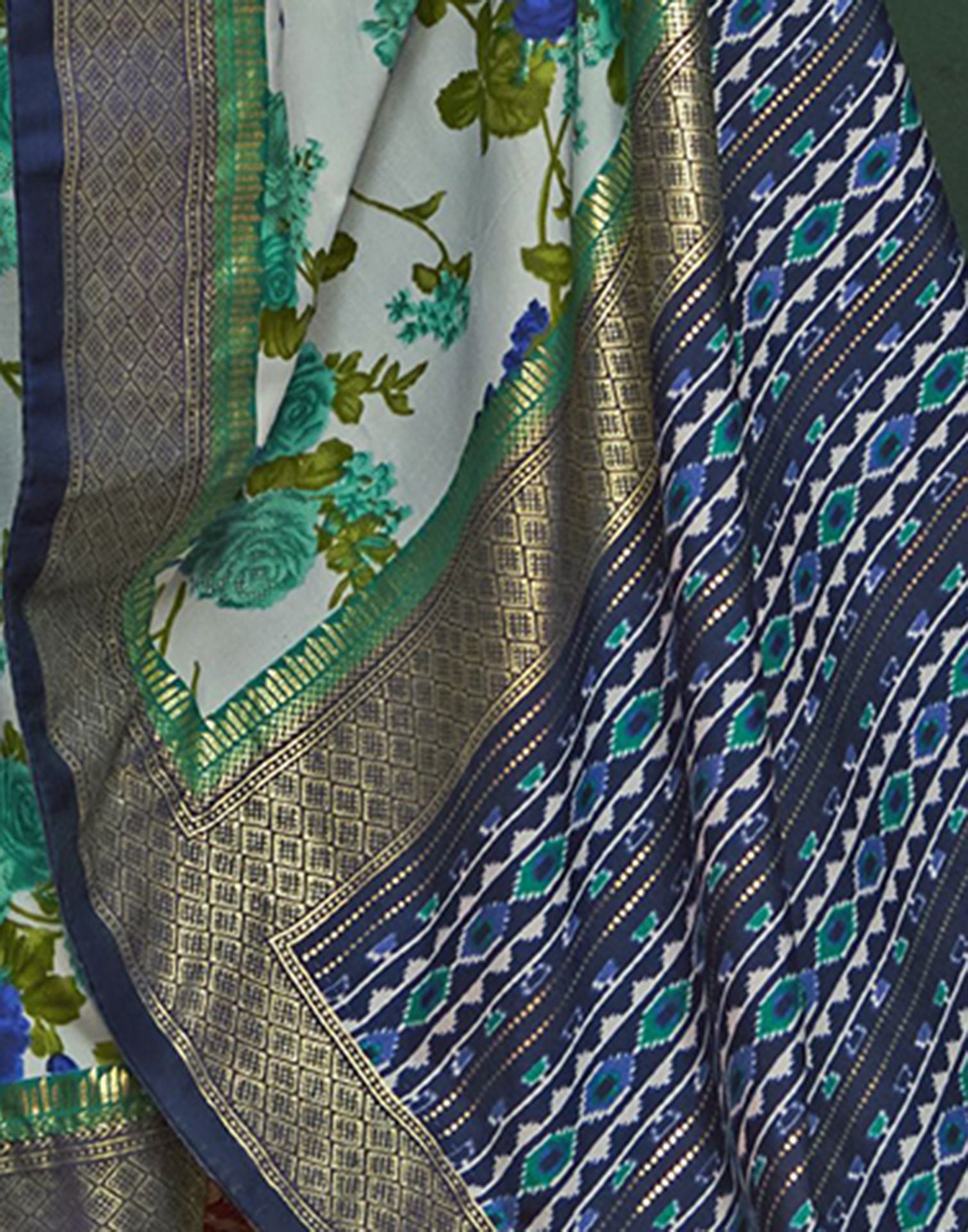 Navy Blue Printed Silk Saree