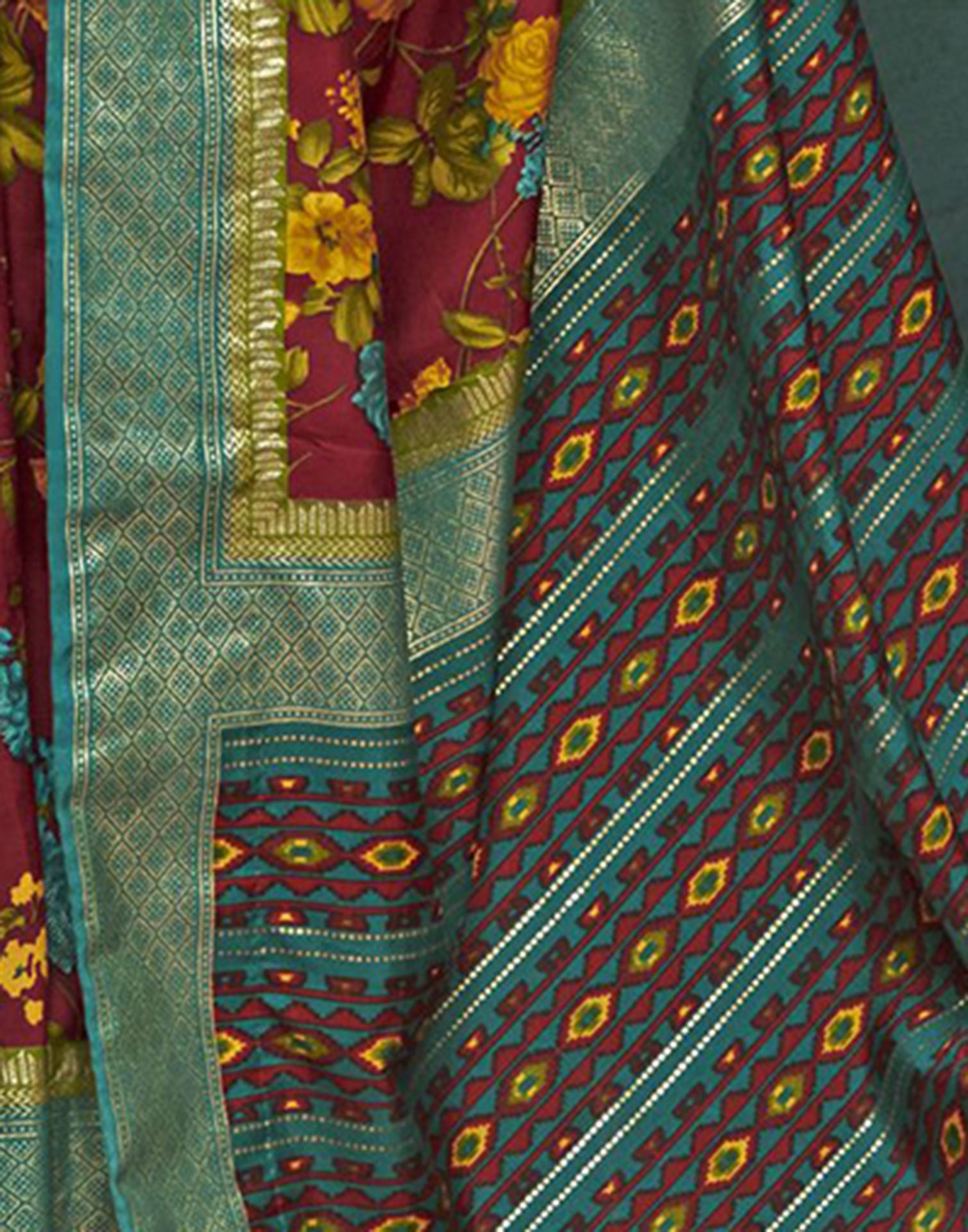 Rama Green Printed Silk Saree