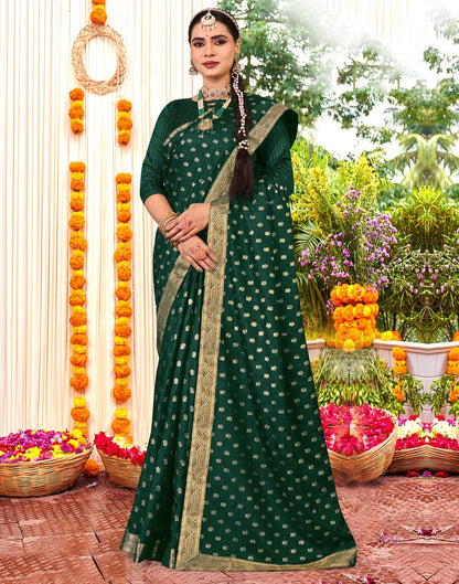 Dark Green Printed Silk Saree